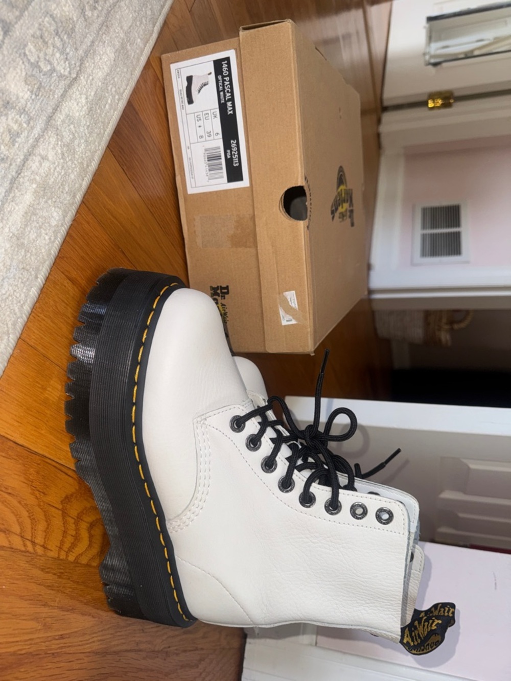 Dr. Martens White Leather Lace-Up Platform Boots with Black Sole